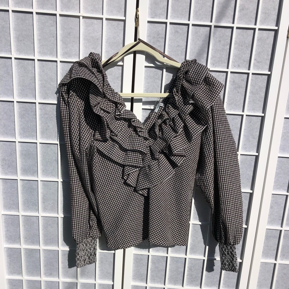 GANNI black and white gingham blouse NWOT